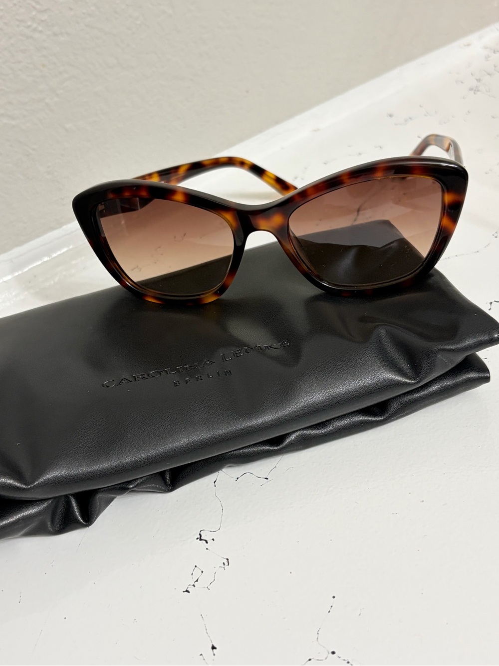 Carolina Lemke Orchid Cat Eye Sunglasses Tortoise Brown Gradient UV400 - Picture 6 of 6
